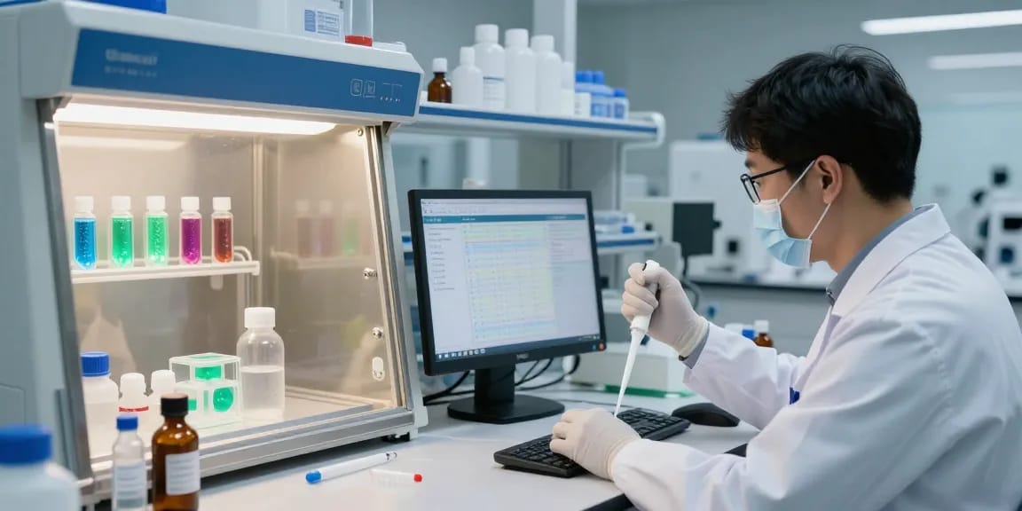 Miravi GLP researcher in a lab focusing on advanced scientific assays and innovations.