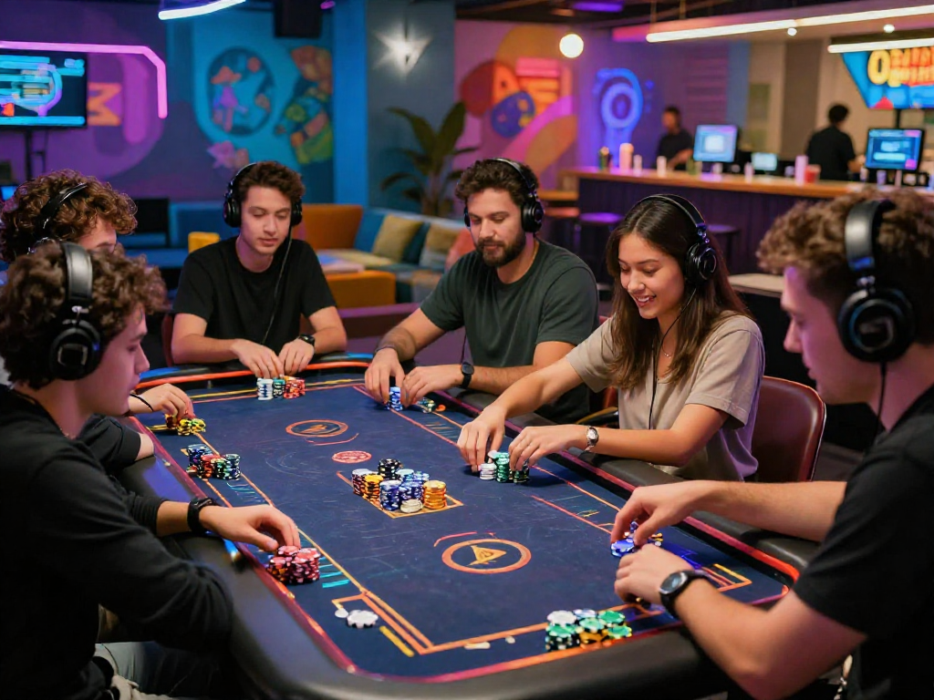 Exciting crypto casino scene with players engaging in digital gaming and cryptocurrency exchanges.