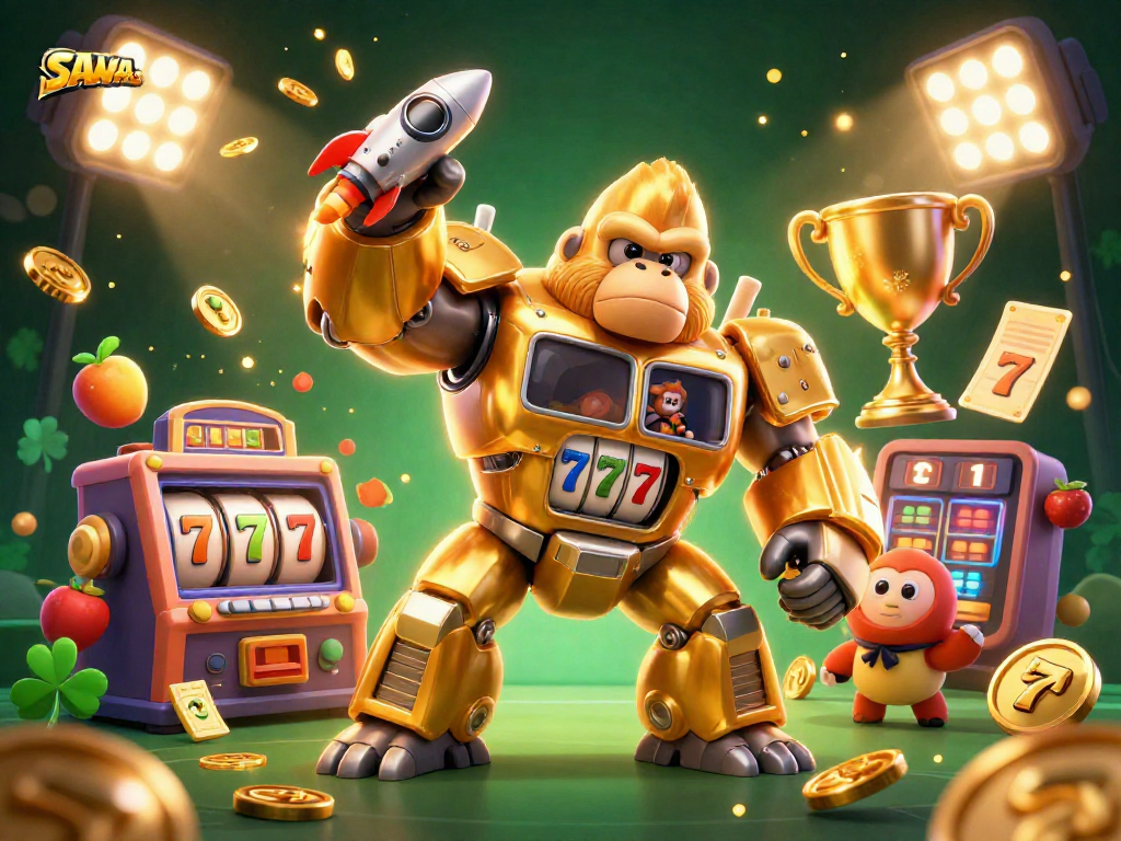 Experience the thrilling gameplay at SAWA888 with unique slot machine-themed characters and elements.