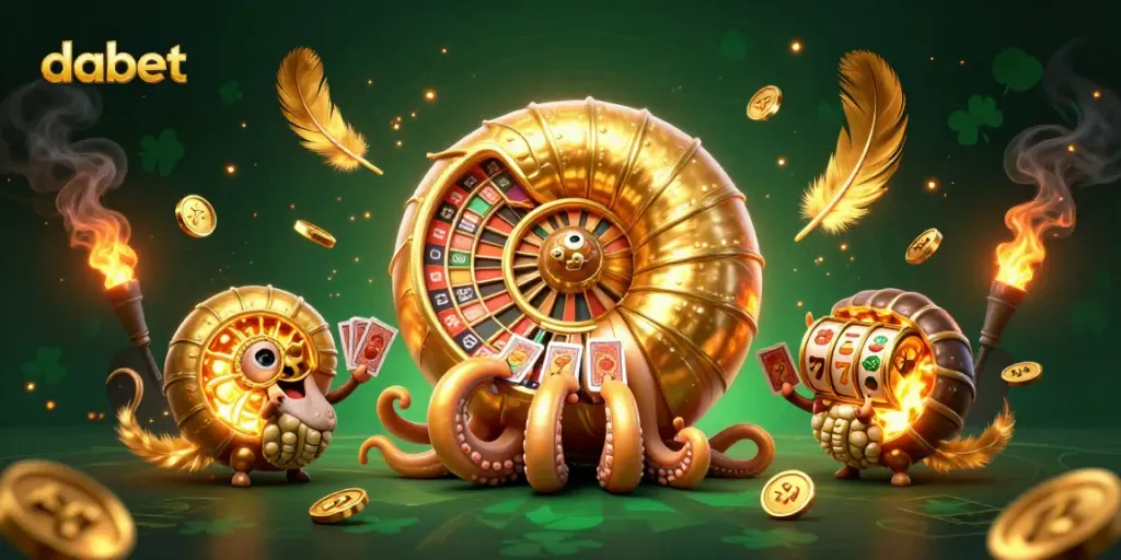 Spin the roulette with dabet in a vibrant 3D casino setting featuring colorful slot reels.