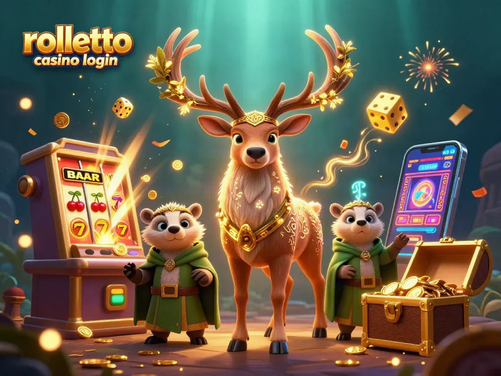 Spin for rewards with rolletto casino login in a vibrant, magical 3D casino scene.