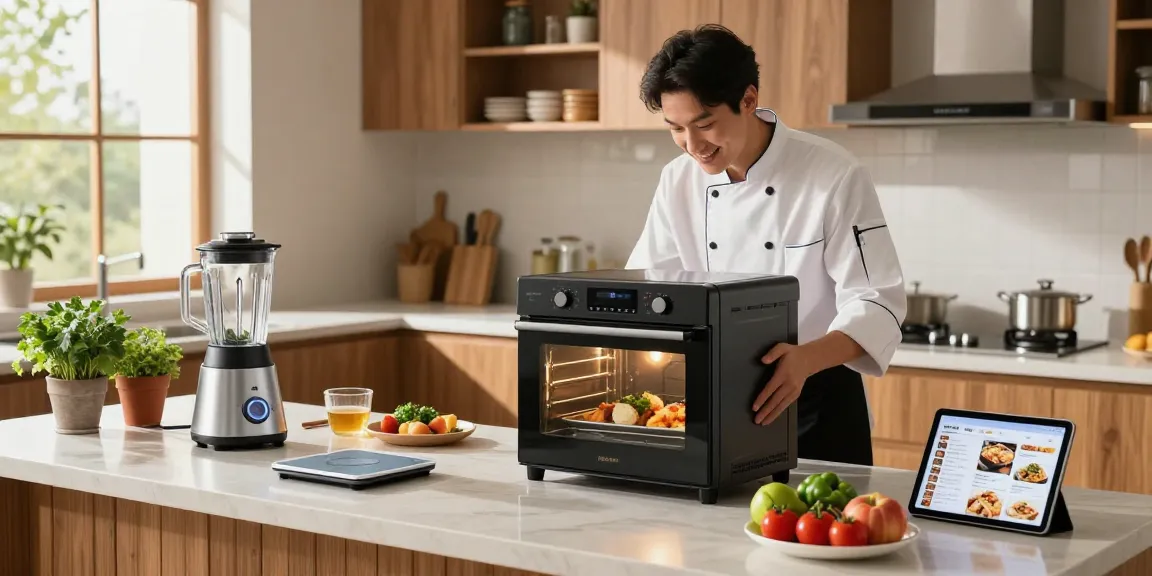 AI cooking gadgets enhance culinary creativity in a modern kitchen setting.