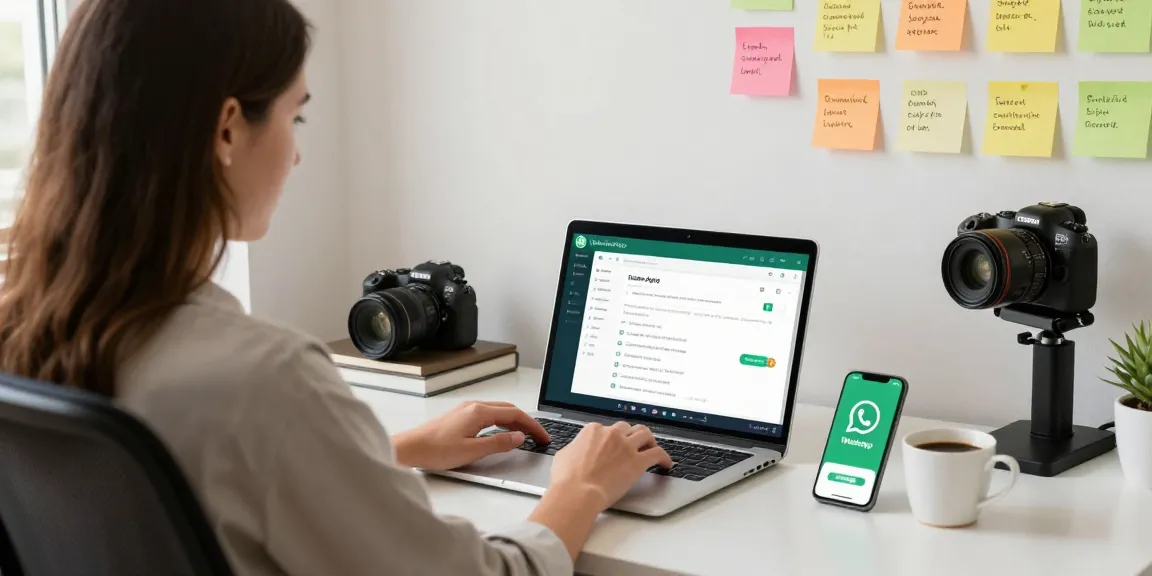Using WhatsApp電腦版 in a modern home office setup with engaging desktop interface.
