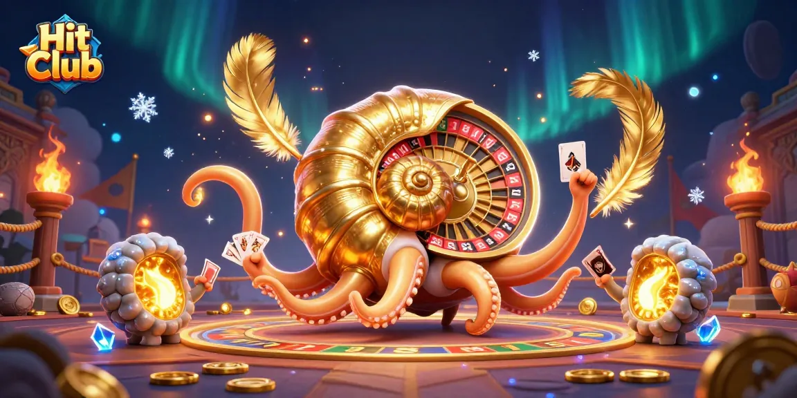 Hit Club illustration with a giant nautilus roulette wheel in a vibrant, detailed casino scene.