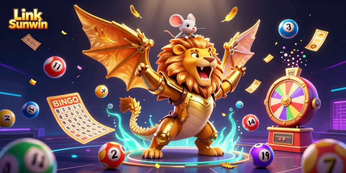 Experience gaming excitement with Link Sunwin's vibrant 3D illustration showcasing dynamic lottery elements.