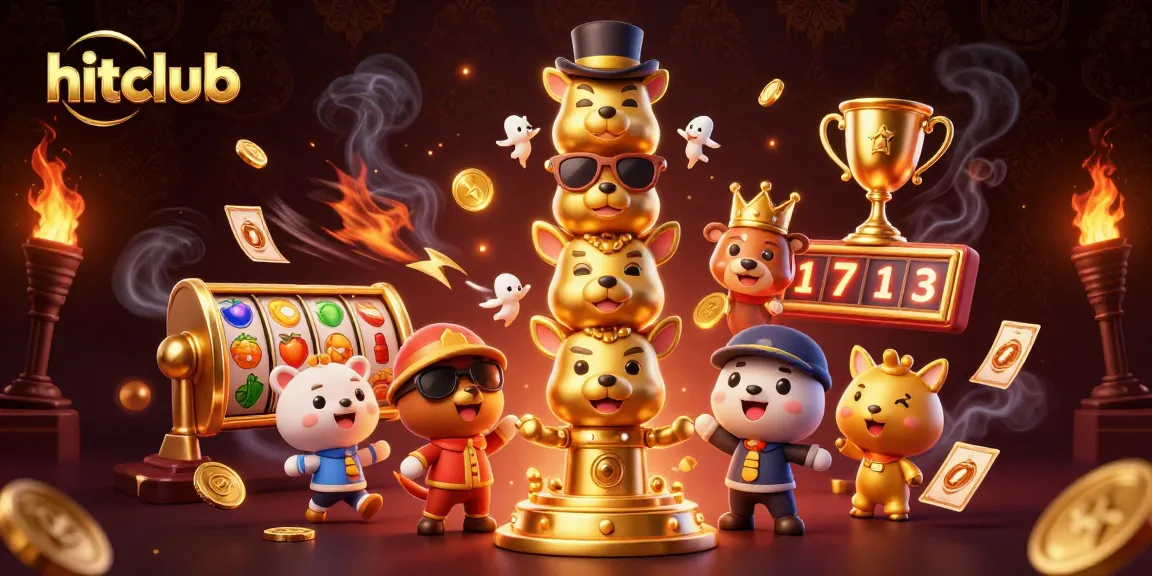 Hitclub showcases vibrant casino excitement with dynamic gaming symbols and golden elements.