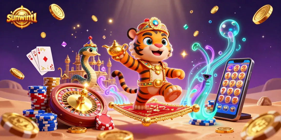 Experience the excitement with sunwint1 in a vibrant casino scene featuring golden coins and dazzling games.