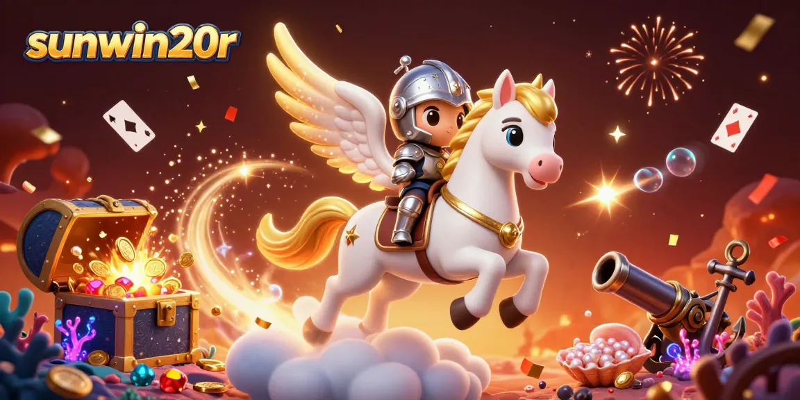 Experience the thrill of winning at sunwin20r with a vibrant 3D illustration of a celestial horse amidst golden treasures.